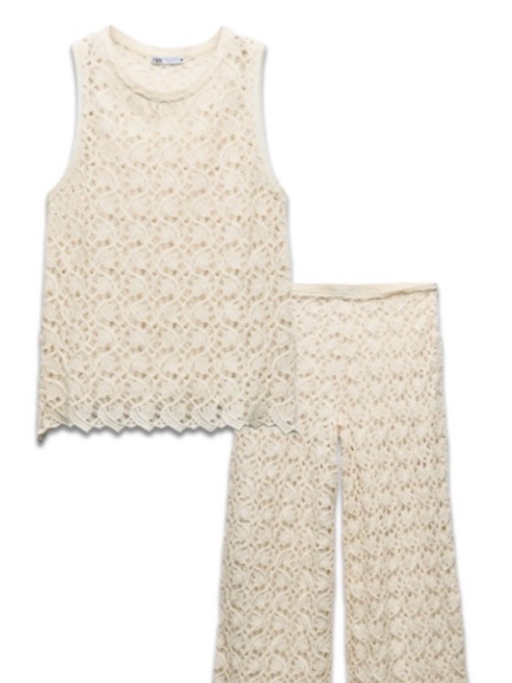 Zara Cream Lace Tank & Pants Pajama Set